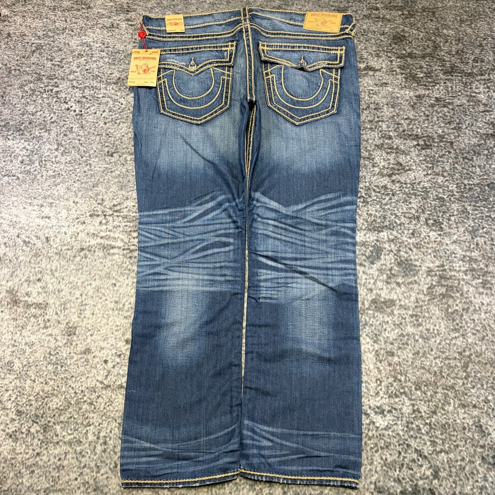 NWT True Religion Section Straight Jeans 44x34 Blue Contrast Stitch Flap Pockets